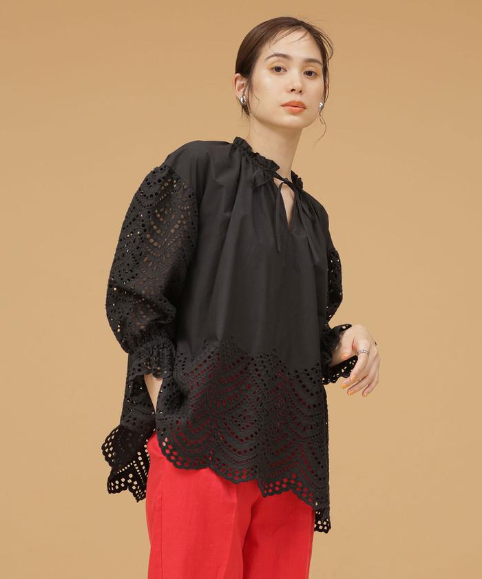 セール 20%OFF】コットン刺繍ギャザーブラウス 七分袖(504534209