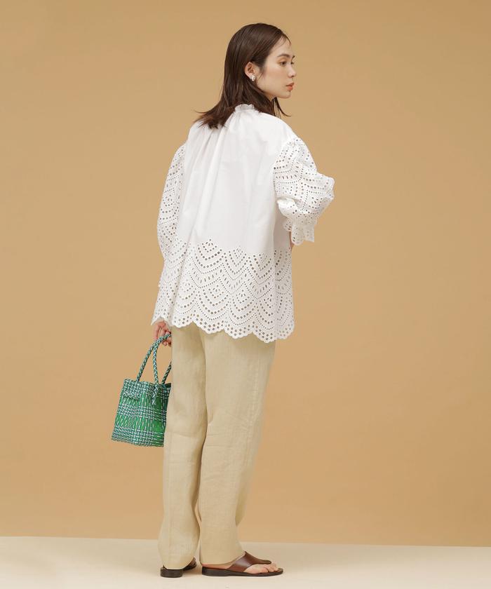 セール 20%OFF】コットン刺繍ギャザーブラウス 七分袖(504534209