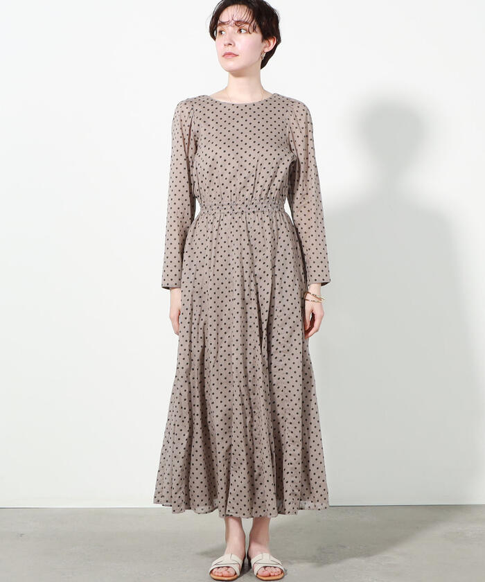 ヌキテパ Dot Print Tuck Sleeve Dress マキシ丈 セール 50%OFF】◇【WEB限定】【ne Quittez pas/ヌキテパ】Dot