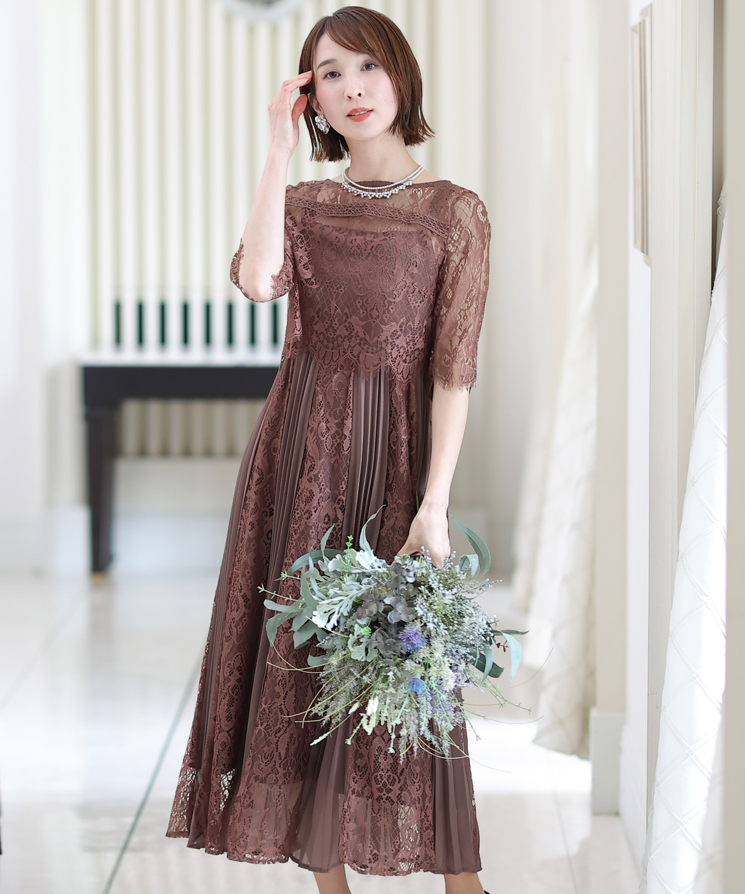 プールヴー PourVous 結婚式パーティードレスバックリボンミモレ