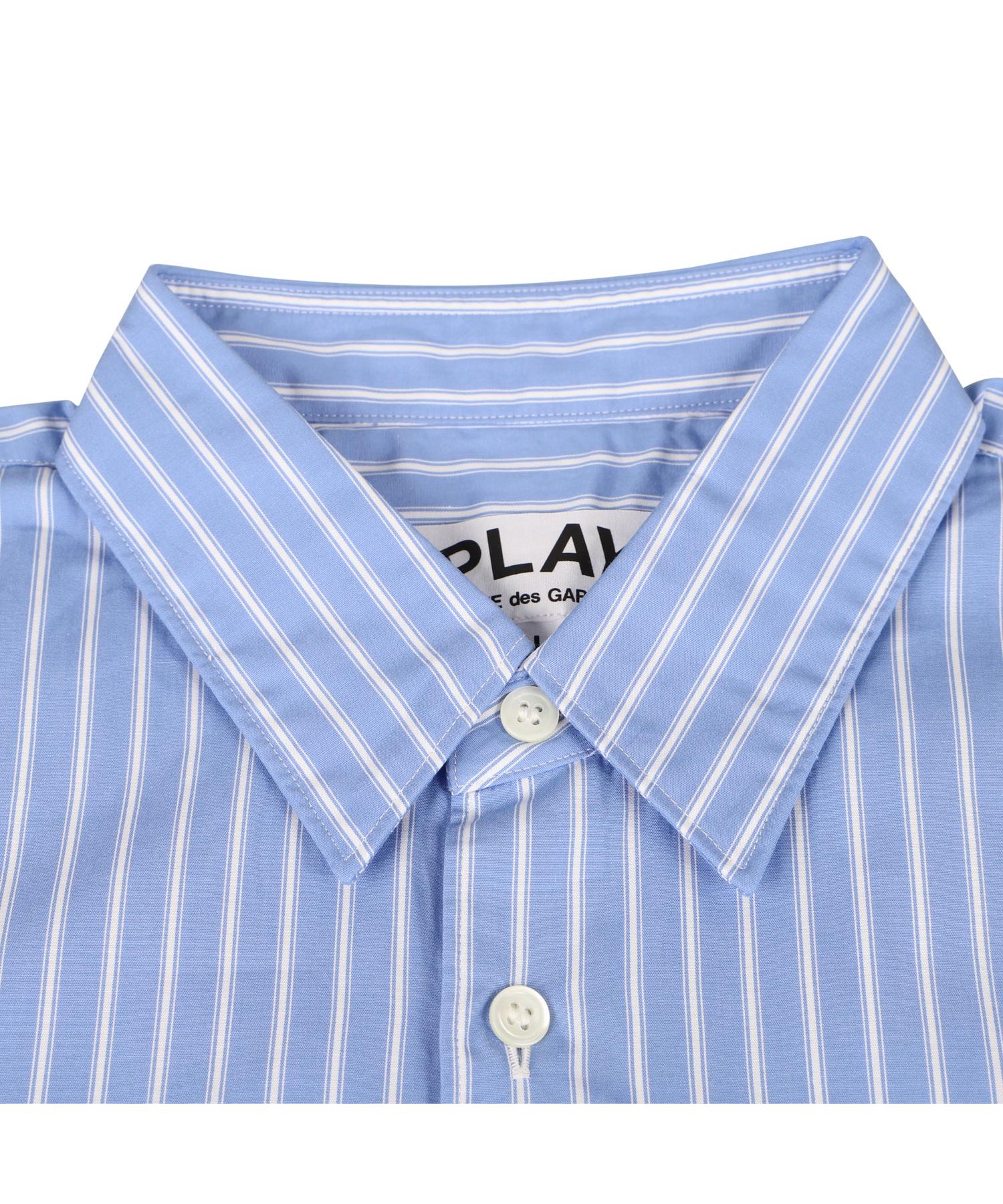 プレイ コムデギャルソン PLAY COMME des GARCONS シャツ 半袖 メンズ ストライプ ブラックハート ロゴ PLAY S  STRIPED S(504667421) | コムデギャルソン(COMME des GARCONS) - d fashion