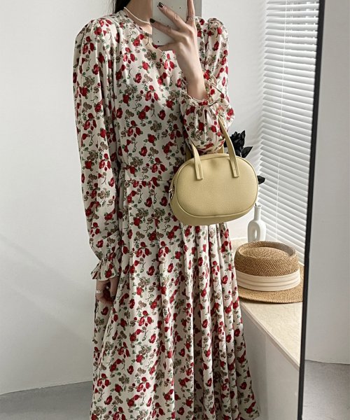 クーポン セール10 Off レトロ花柄ハイウェストワンピース 小花柄ロングワンピース ワンピース ロング 春 夏 ロングワンピース 花柄 長袖 フリル袖 ハイウエスト かわいい フレアワン Aimoha アイモハ Aimoha D Fashion