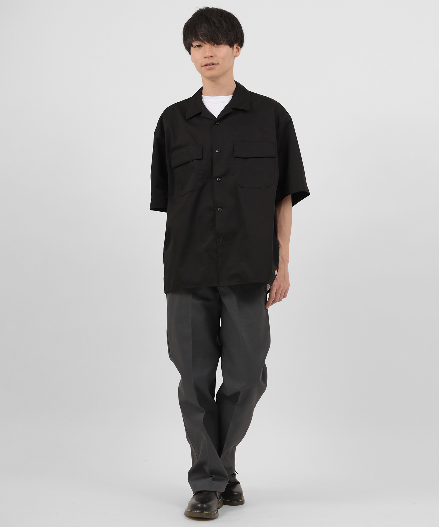 Dickies 長袖シャツ 開襟 オープンカラー ロゴ S ネイビー - トップス