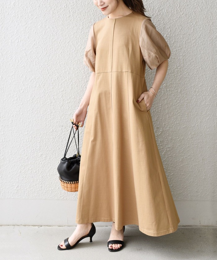 コス ベージュのオーガニックコットンワンピース EUR 32 (XS) オーガニックコットンシアーワンピース | Doux robe