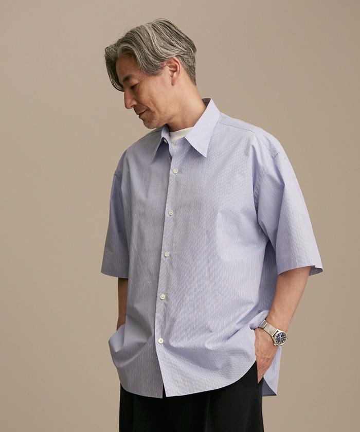 クーポン】【セール 50%OFF】LB.01/ストライプ レギュラーカラーハーフ