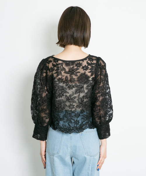セール 20%OFF】オーガンジーフラワークロップドブラウス
