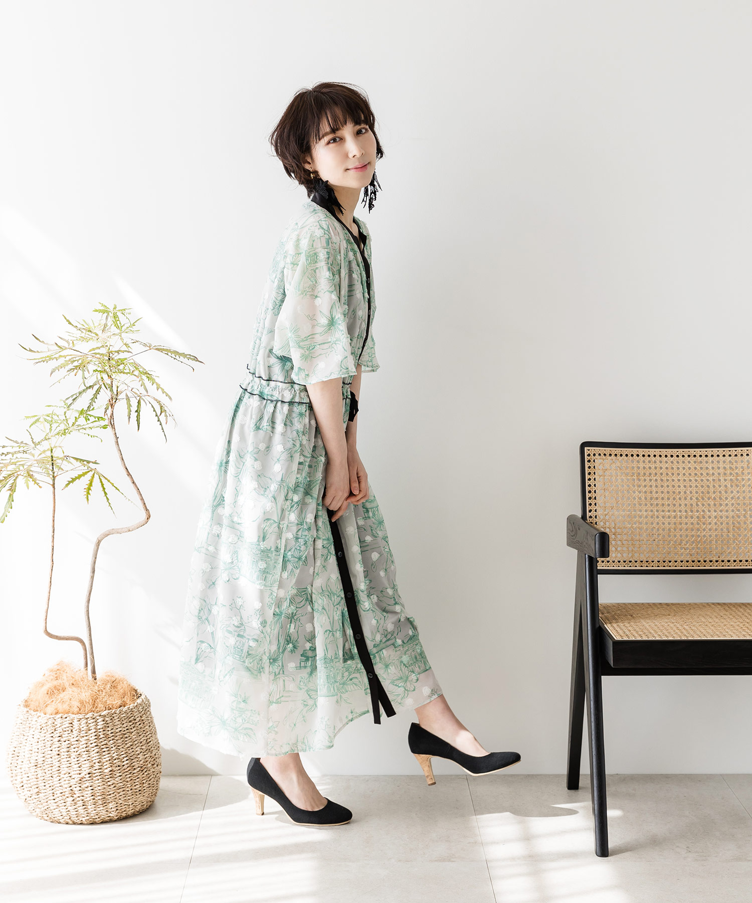Super Beauty ワンピースチェック柄 ツイード ブローチ付き2点