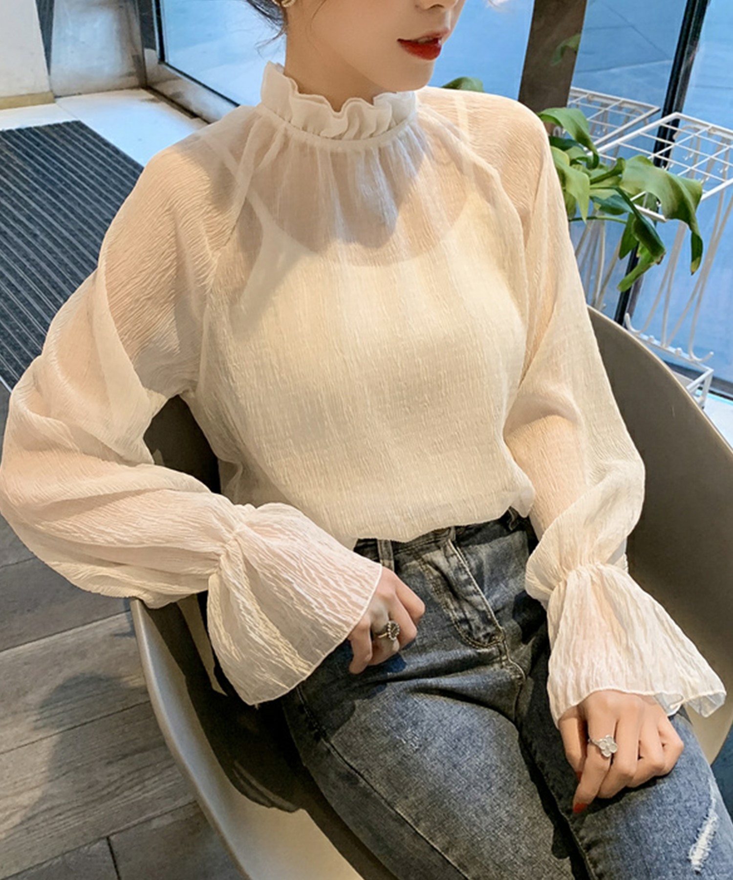 ブラウス シャツ ハイネックブラウス レディース テディショップ Teddyshop レディース シースルーフリル