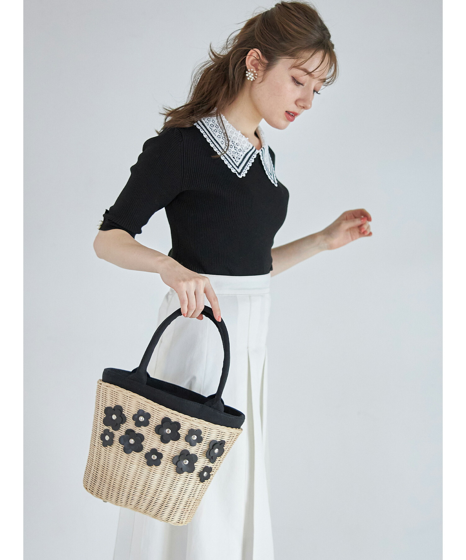 【chacoco34】ハンドメイド＊トートバックセット トートバッグ＆ポーチセット／ハンドメイド／北欧花柄／T-36