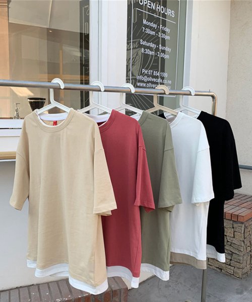 セール30 Off Tシャツ 重ね着 レイヤード風 大きめ カジュアル 無地 カットソー サマーtシャツ レディース 切り替え半袖 夏 春 韓国 ファッション セイヘイショップ Seiheishop D Fashion