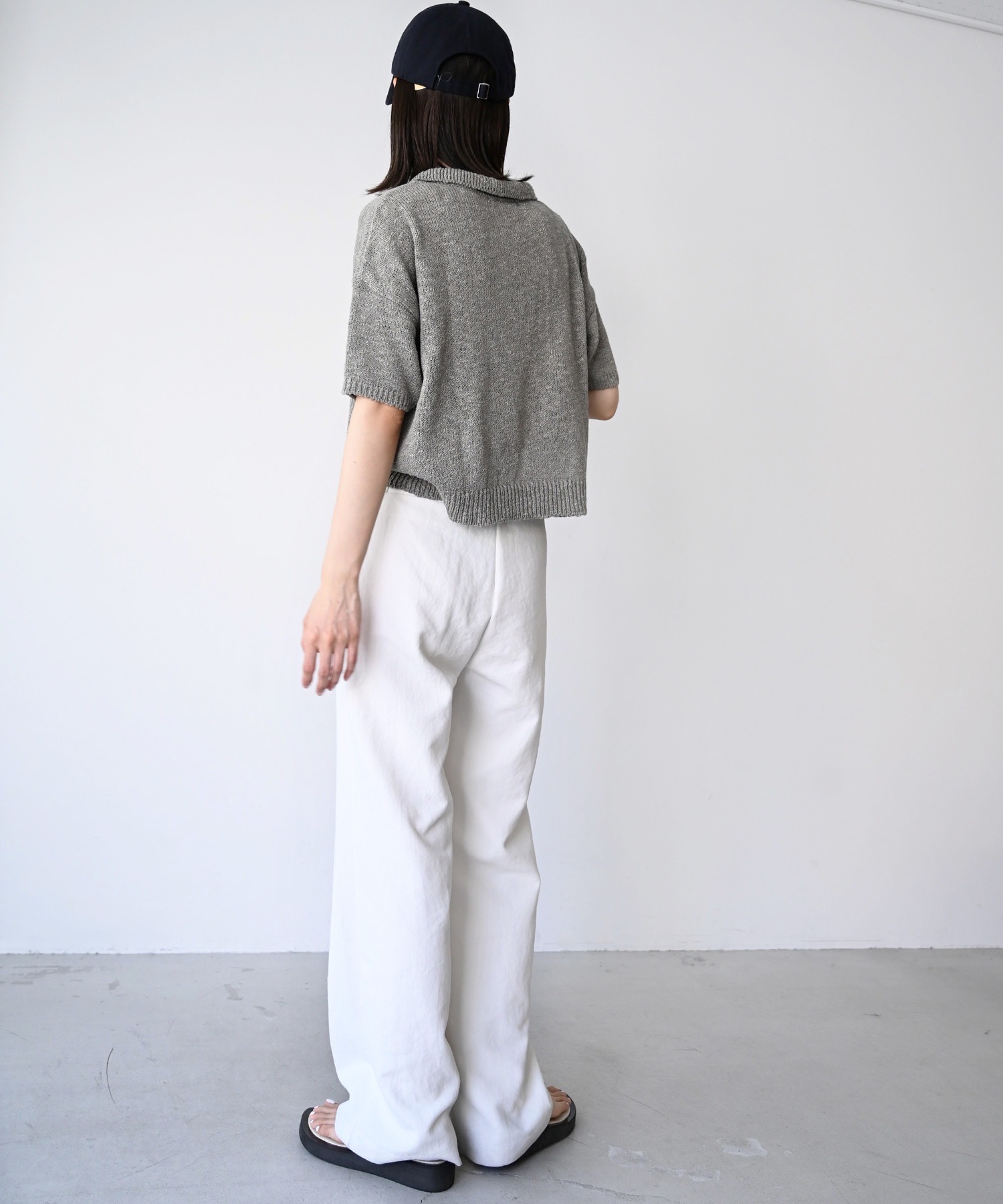 CANAL JEAN El mar ポロ襟ボーダーニット グレー キャナルジーン CANAL JEAN El mar ポロ襟ボーダーニット