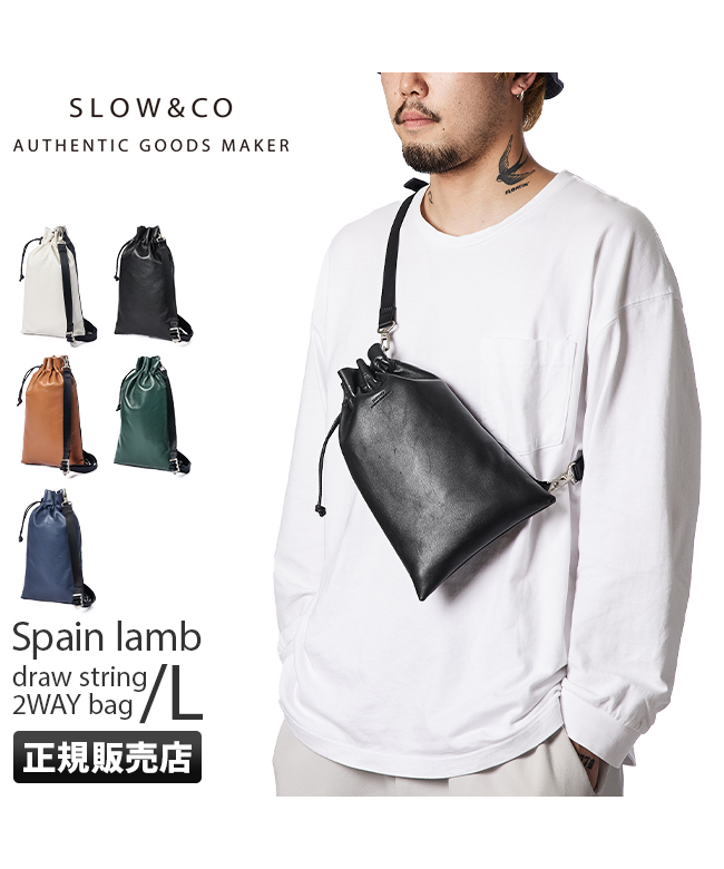 スロウ slow＆co レザー巾着ショルダーバッグ ブラック - バッグ