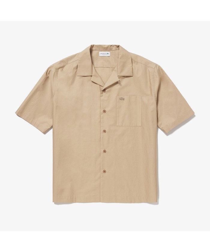 ラコステ　コットンバックサテンオープンネックシャツ　半袖　シャツ　US Sサイズ LACOSTE 【ラコステ メンズ】ラコステ コットンバックサテン