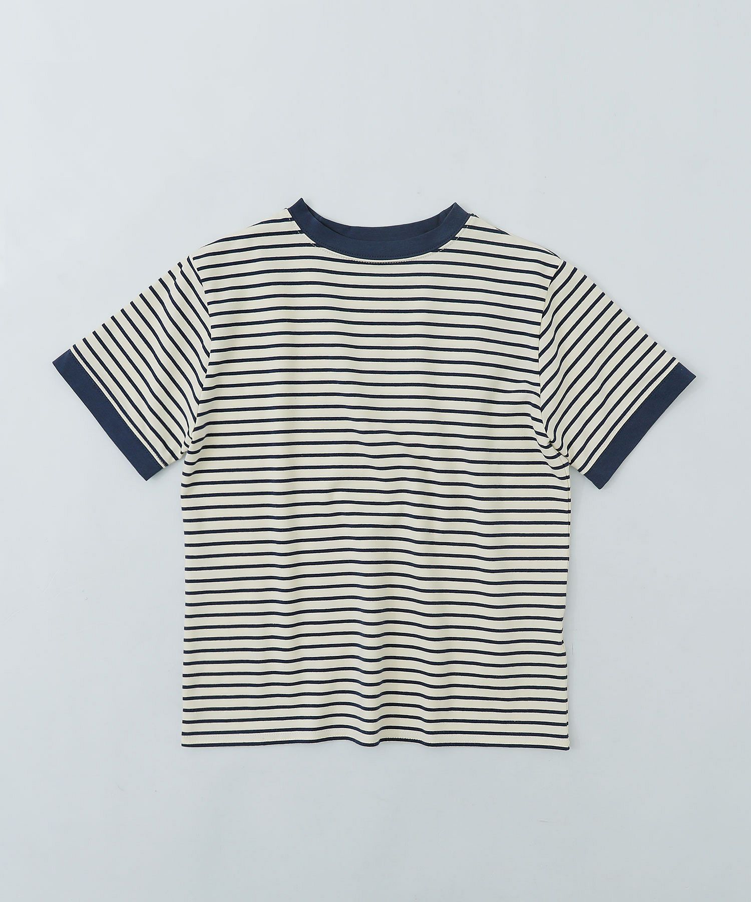 リンガーネックボーダーT トップス Tシャツ 半袖 ボーダー