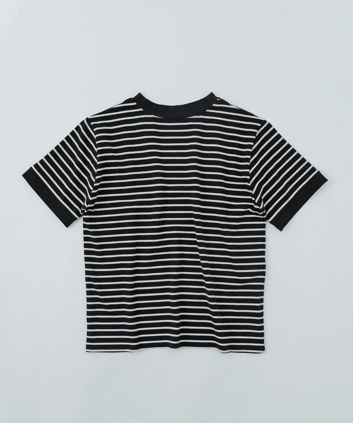 リンガーネックボーダーT トップス Tシャツ 半袖 ボーダー