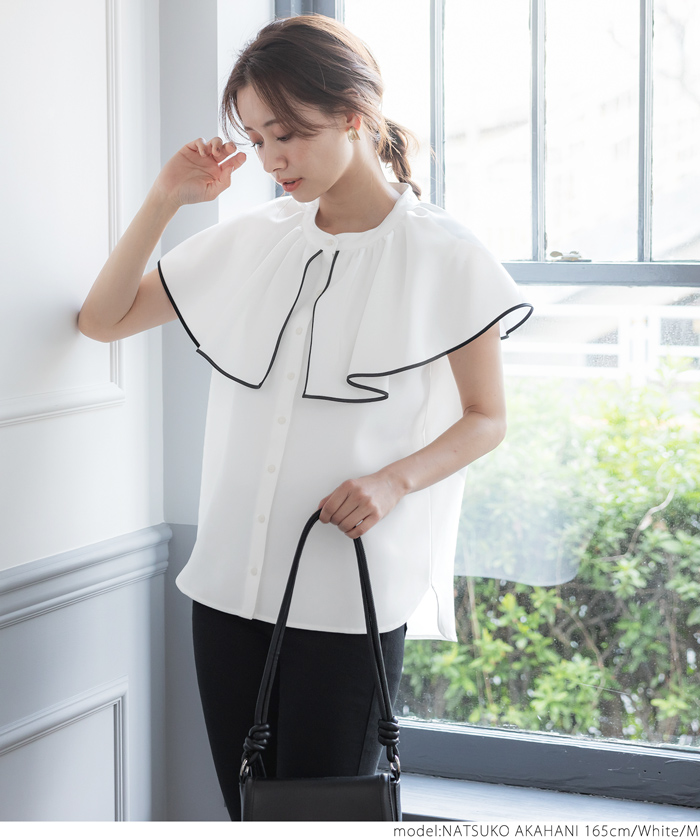 Classic Ko ピンブローチ　ブラウス WHYTO.｜フリル カラー ブラウス “frill collar blouse
