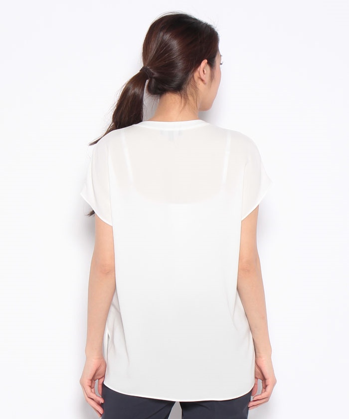 美品✨24年セオリー PKT POPOVER N 洗える フレンチ袖 Theory - Powder Crepe PKT Popover N / パウダークレーププル