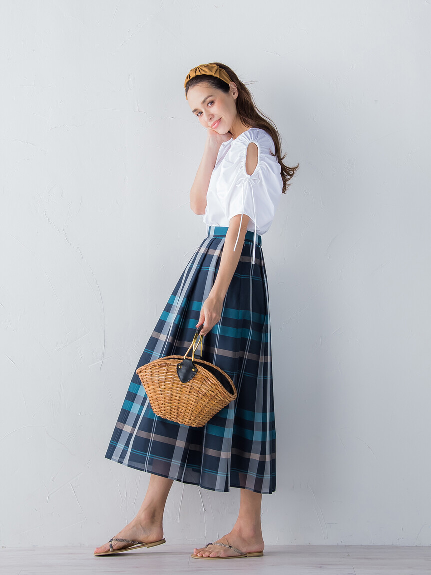 ビアッジョブルー　パンジー柄フレアスカート セール 50%OFF】ビアッジョブルー Viaggio Blu ビックチェック