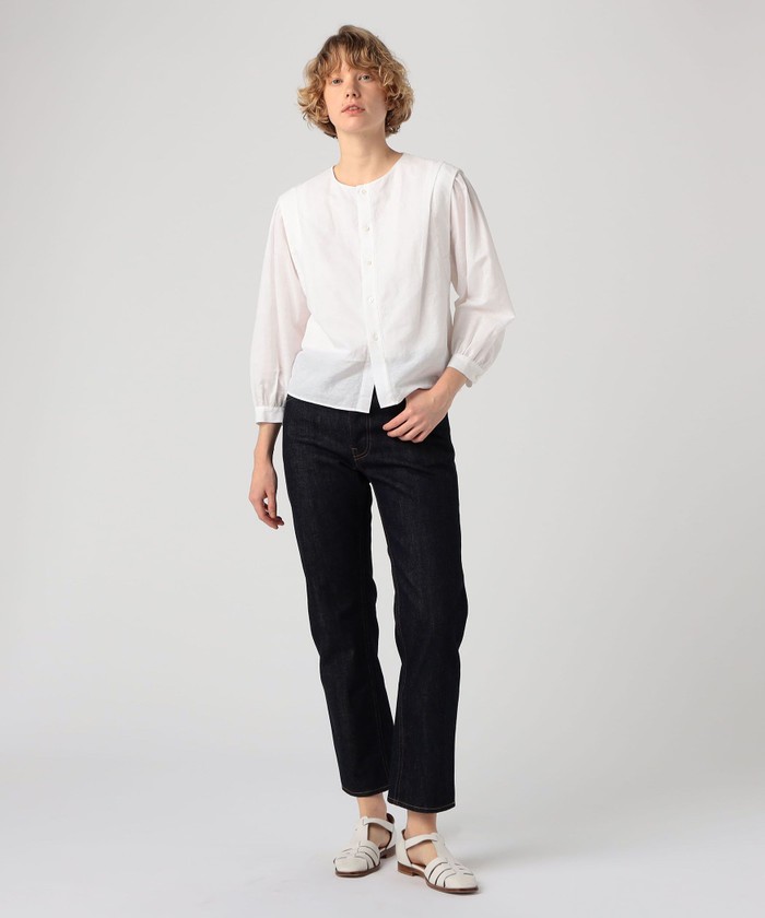 セール 30%OFF】コットンリネンソリッド ノーカラーシャツ