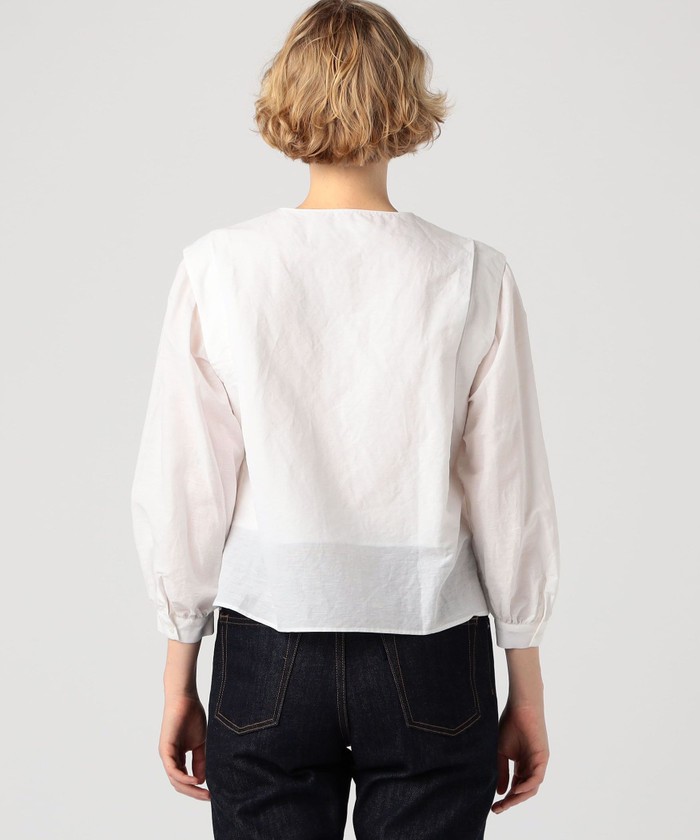 セール 30%OFF】コットンリネンソリッド ノーカラーシャツ