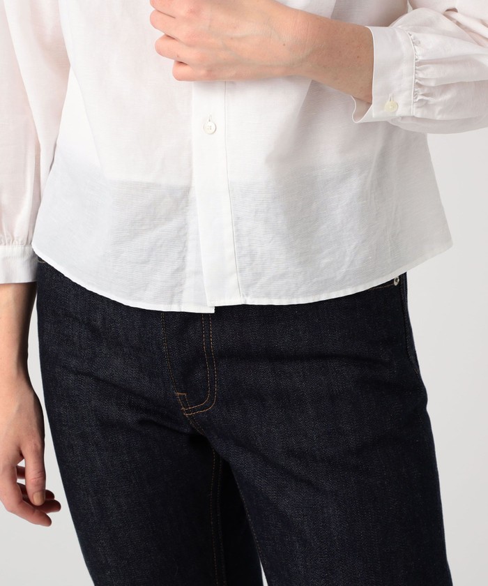 セール 30%OFF】コットンリネンソリッド ノーカラーシャツ
