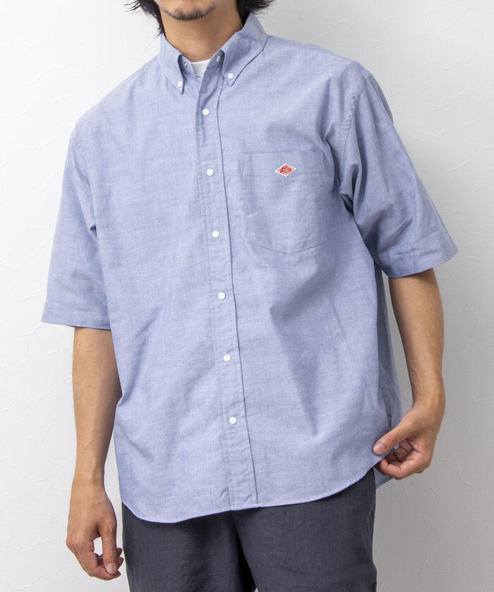 ダントン　ノーカラーシャツ DANTON/ダントン】DOT BUTTON BD SHIRT SS スナップボタン