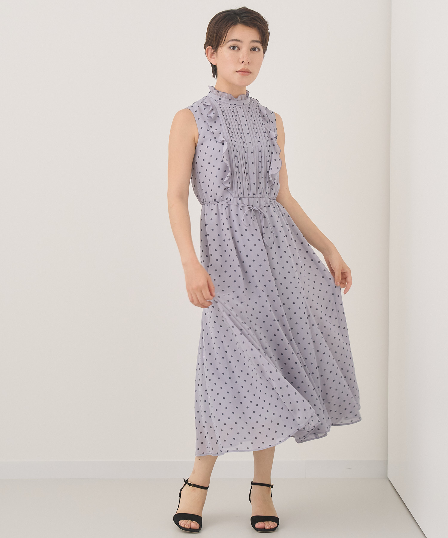 セール】ハートドットプリントラッフルノースリ ワンピース(504690263