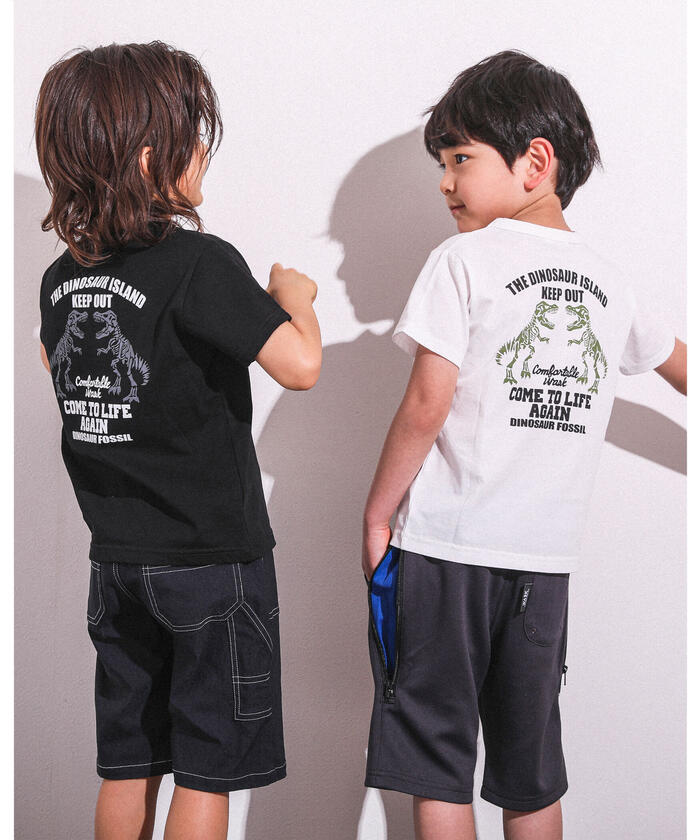 値引きする 恐竜 】 接触冷感 化石 Tシャツ(100 天竺 プリント ロゴ ツイン ベビー