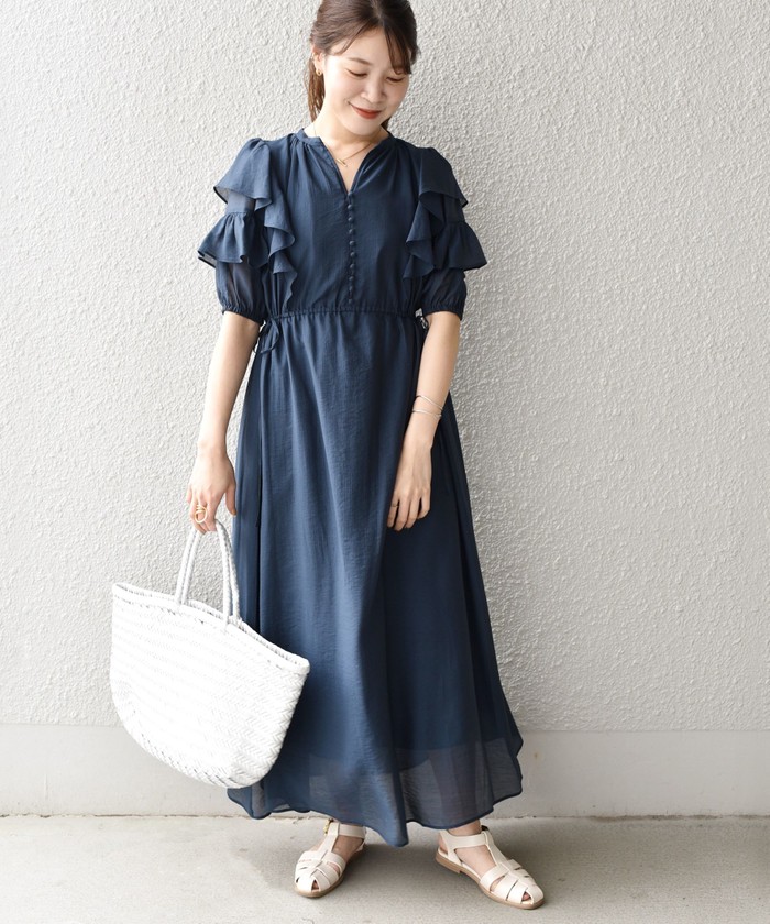【関税 送料無料】PAUL & JOE シルク フリル ワンピース WEB限定】インドレース柄刺繍ワンピース