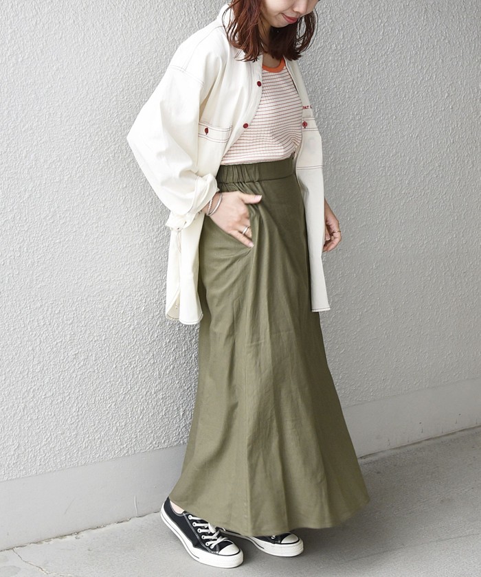 新品　SHIPS any:〈ウォッシャブル〉リネン ミックス マーメイドスカート セール】SHIPS any:〈ウォッシャブル〉リネン ミックス