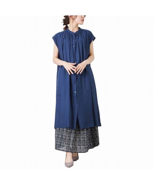 クーポン Navy ネイビー インドレーヨン ギャザーワンピース 5 4854 マックハウス レディース Mac House Women D Fashion