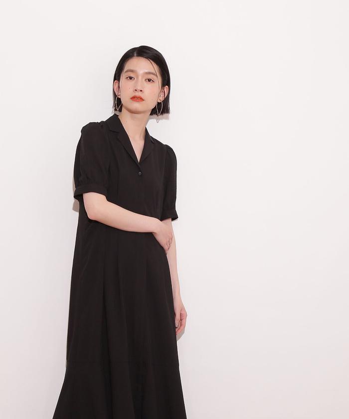 ［O3］ アシメトリー ヘムシャツ ギンガム ワンピ セット 韓国A ギンガムチェック 半袖 開襟シャツワンピース ”Marilor
