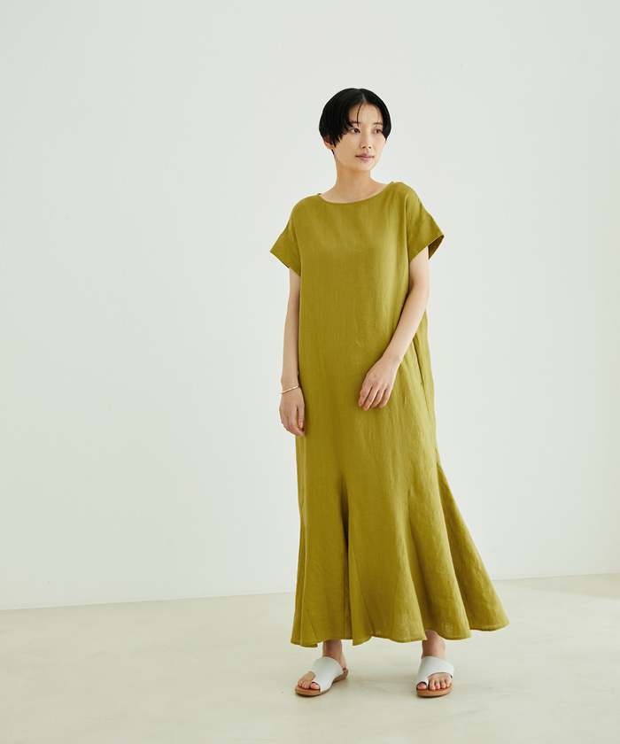 リネンフレンチスリーブマーメイドワンピース SALON adam et rope セール 40%OFF】【洗える】リネンフレンチスリーブマーメイド