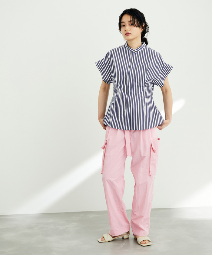 新品タグ付 アダムエロペ シェイプシルエットブラウス サックスブルー F ADAM ET ROPÉ FEMME(アダム エ ロペ ファム) / 【サステナブル