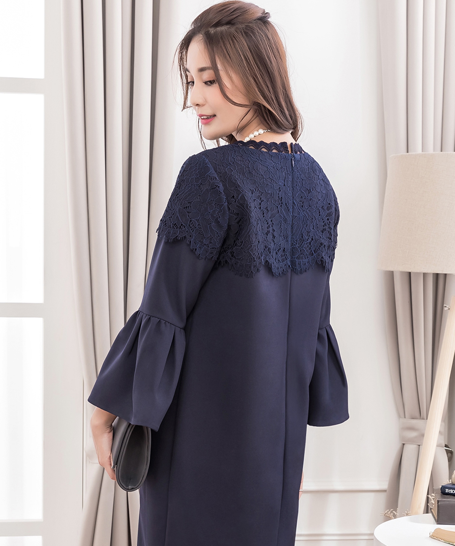 zq9839 Aラインドレス ショート ネイビー パープル M L XL XXL