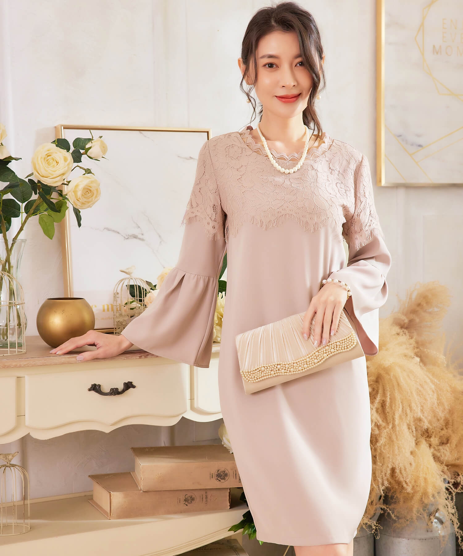 セール】ドレスプラス DRESS+ 胸元レースデザインパーティー