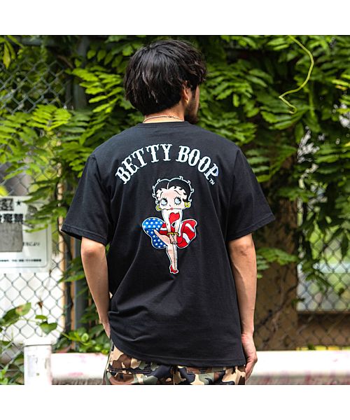 Betty Boop アメリカンドレスベティ刺繍クルーネック半袖Tシャツ 