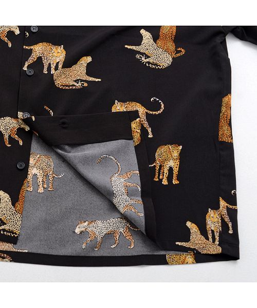 ヒョウ柄 シャツ メンズ 半袖 夏物 人気 動物 サイズL 柄シャツ ヒョウ柄 豹 レオパード アニマル柄 動物 ジャガー