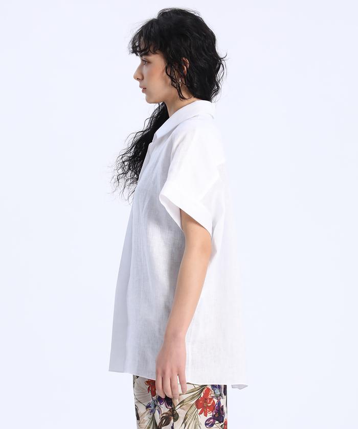 美品 イネド INED 2024 半袖リネンブラウス 定価2.4万 シャツ セール】イネド INED リネンオーバーブラウス(504746591