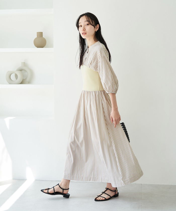 セール 70%OFF】ストライプ＆無地ビスチェドッキングシャツ