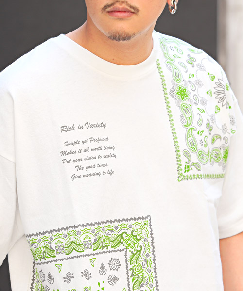 バンダナペイズリープリントTシャツ/Tシャツ メンズ 半袖 ビッグ