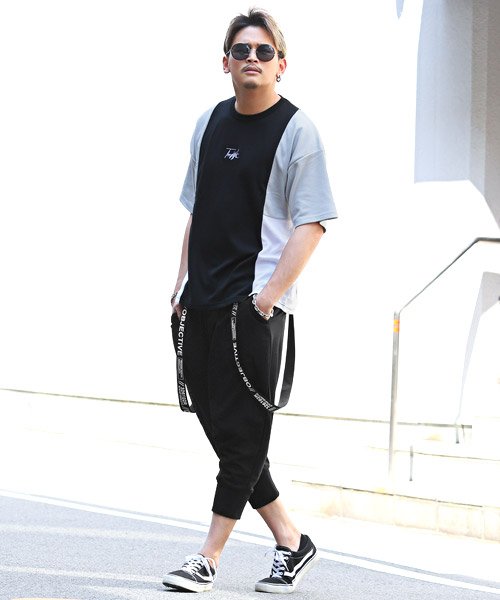 セール15 Off サスペンダー付きサルエルパンツ サルエルパンツ メンズ サスペンダー スウェット ロゴ 無地 Bitter ビター系 ラグスタイル Luxstyle D Fashion