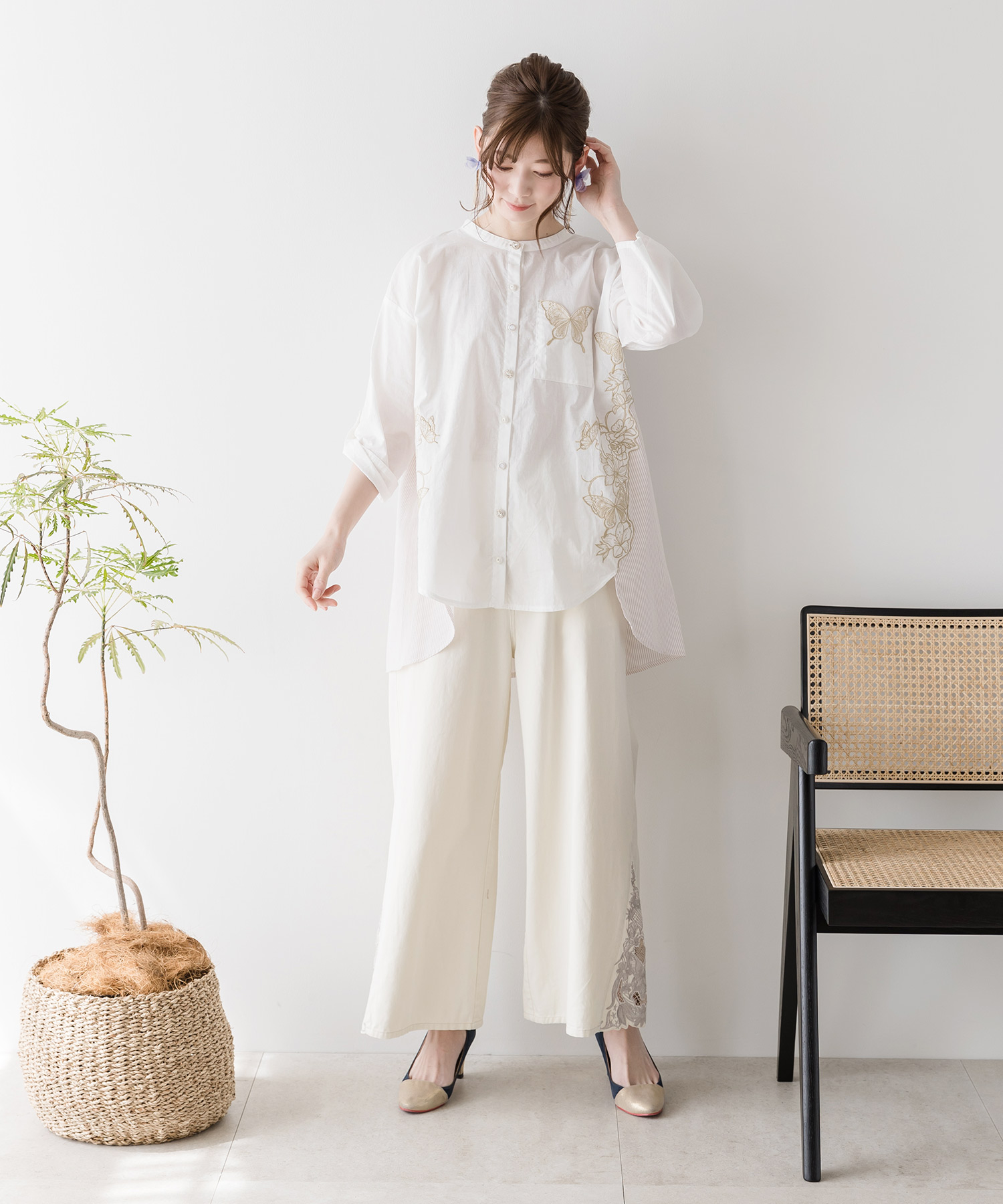 apolina 5-7y 24AW マスタードカラー 刺繍入り キッズ長袖シャツ