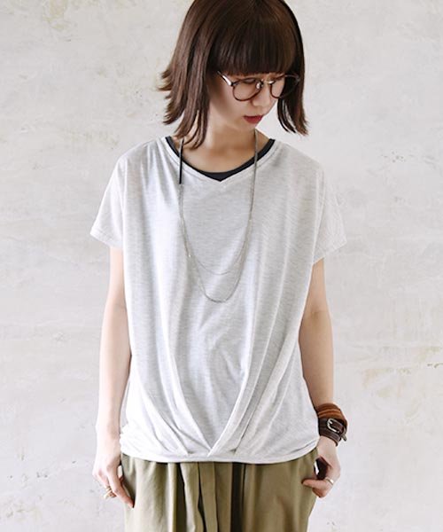 セール Tシャツ 半袖 選べる2type クルー ｖネック裾タックワイドプルオーバー カットソー 夏服 レディース トップス おしゃれ カジュアル ボーダー ゆったり アンドイット And It D Fashion