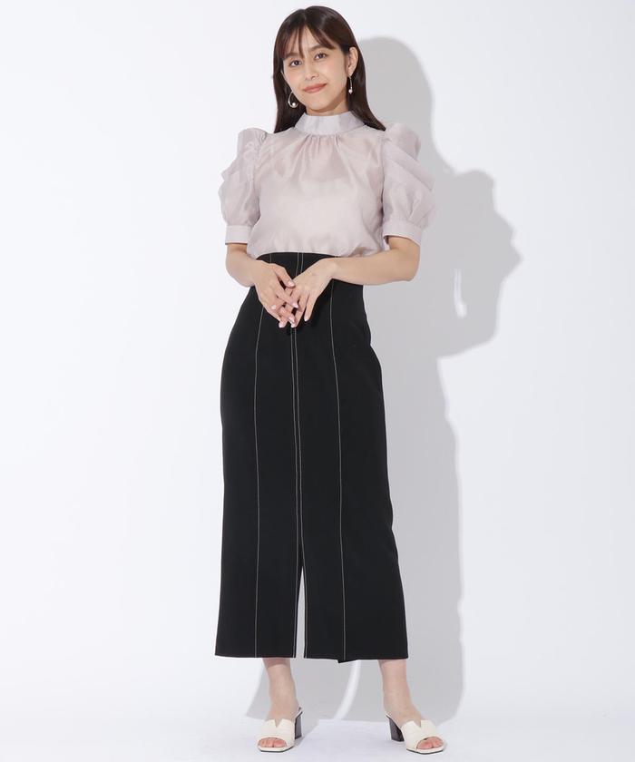 EXCENTRIQUE ボウタイ付き 半袖 シフォンブラウス エクサントリーク レースレディース Lace Ladies ボウタイ付き半袖シフォン