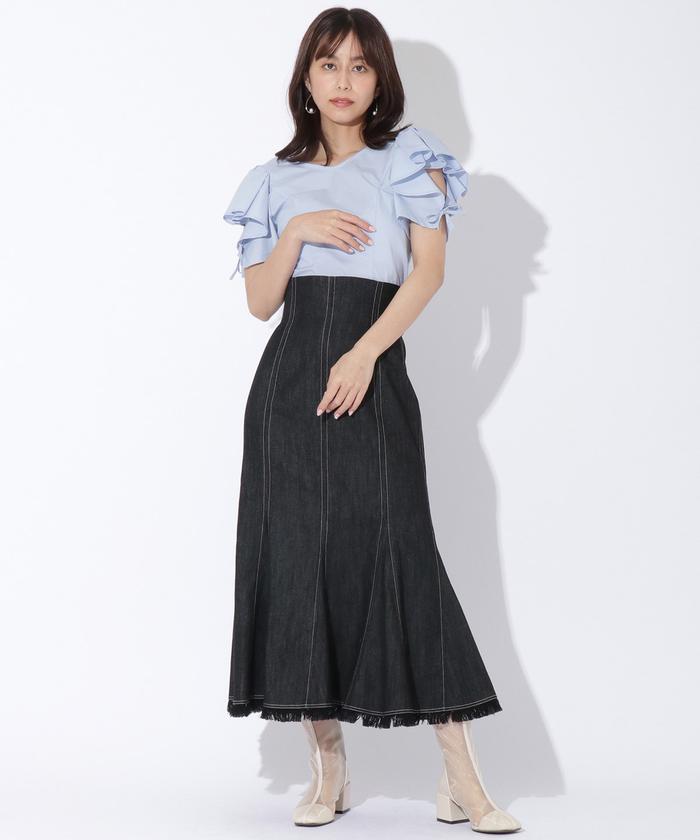コルセットベルト付きフリンジデニムスカート(504766501) | アンド ... andcouture コルセットベルト付きフリンジデニムスカート