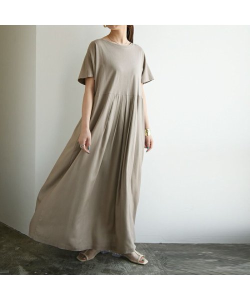 セール66 Off 異素材切替プリーツワンピース 春夏 春服 夏服 半袖 ワンピース レディース ワンピ ロング ロングワンピ ロングワンピース きれいめ カジュアル ゆったり 楽 アンドイット And It D Fashion