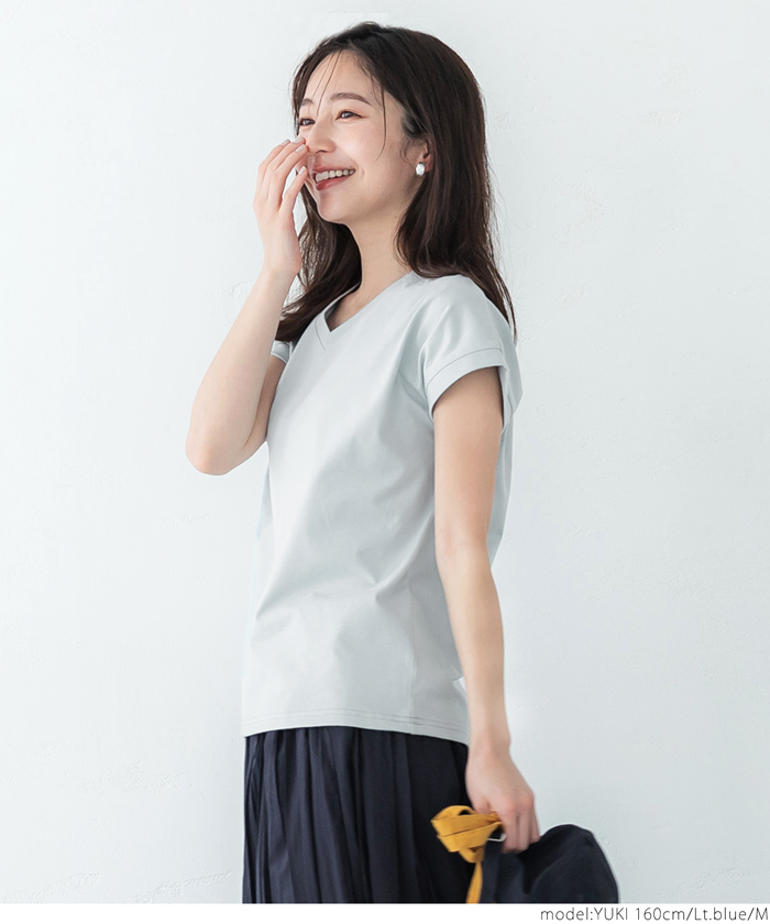 セール】【UST】 VネックフレンチスリーブTシャツ（COTTON from