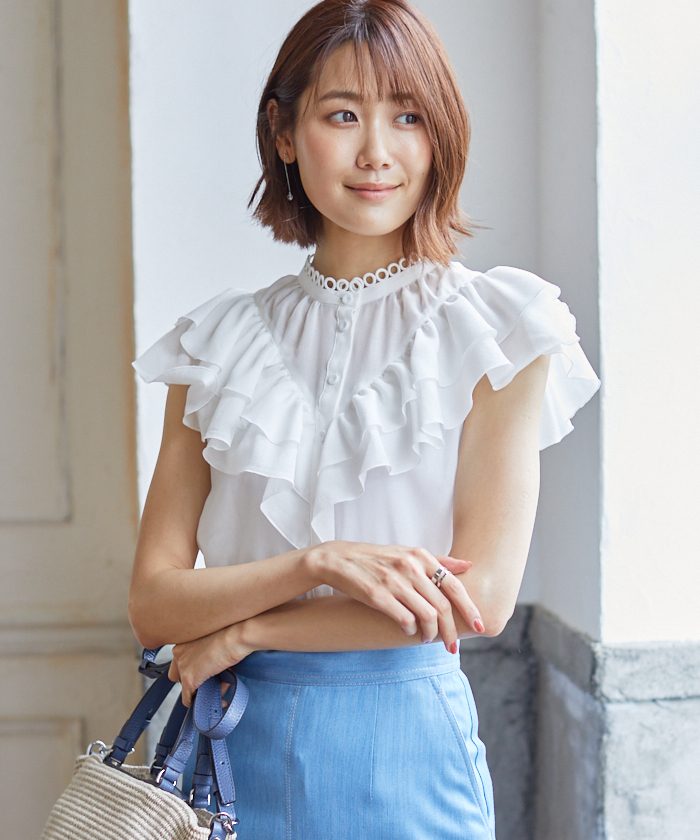 セール 30%OFF】強撚ボイルダブルラッフルブラウス(504764107 セール 30%OFF】強撚ボイルダブルラッフルブラウス(504764107