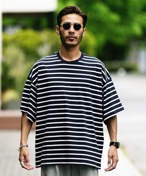 先染めランダムボーダービッグt Tシャツ メンズ おしゃれ ボーダー ティーシャツ 半袖 5分袖 トップス クルーネック オーバーサイズ ビッグシルエット ジギーズショップ Jiggys Shop D Fashion